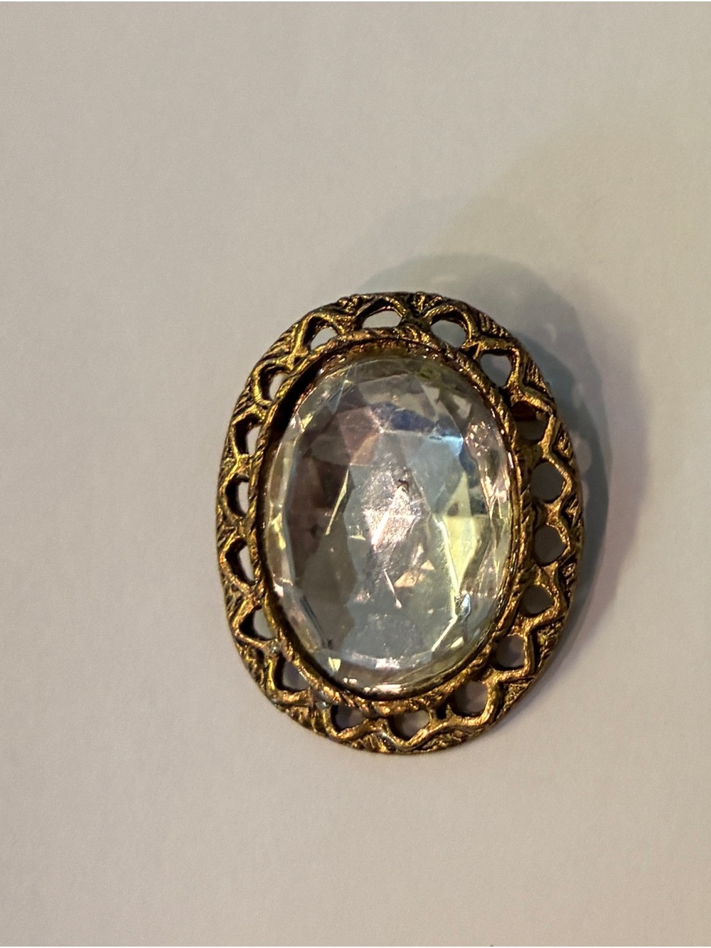 Gold-Tone Oval Clear Crystal Brooch